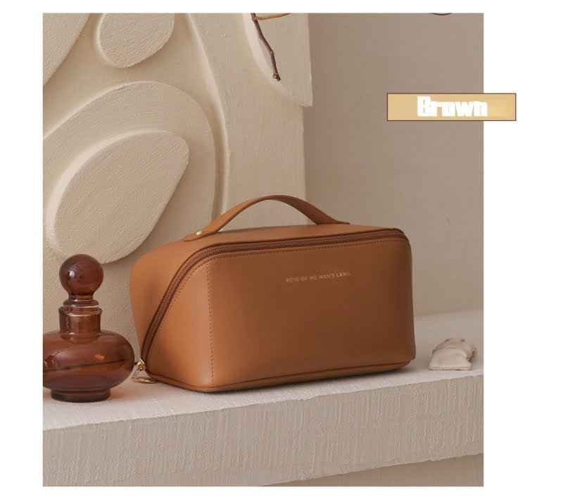 Large Pu Leather Travel Cosmetic Bag (Brown) - China To BD Web