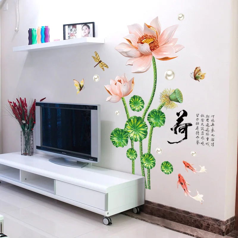 Lotus Flower Wall Stickers Dragonfly Butterfly Home Decor - China To BD Web