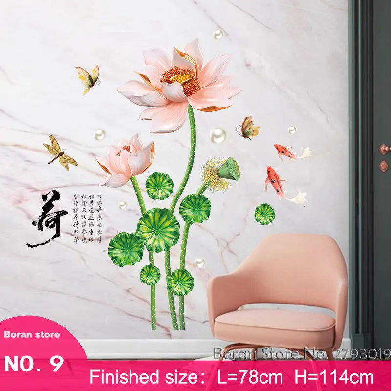 Lotus Flower Wall Stickers Dragonfly Butterfly Home Decor - China To BD Web
