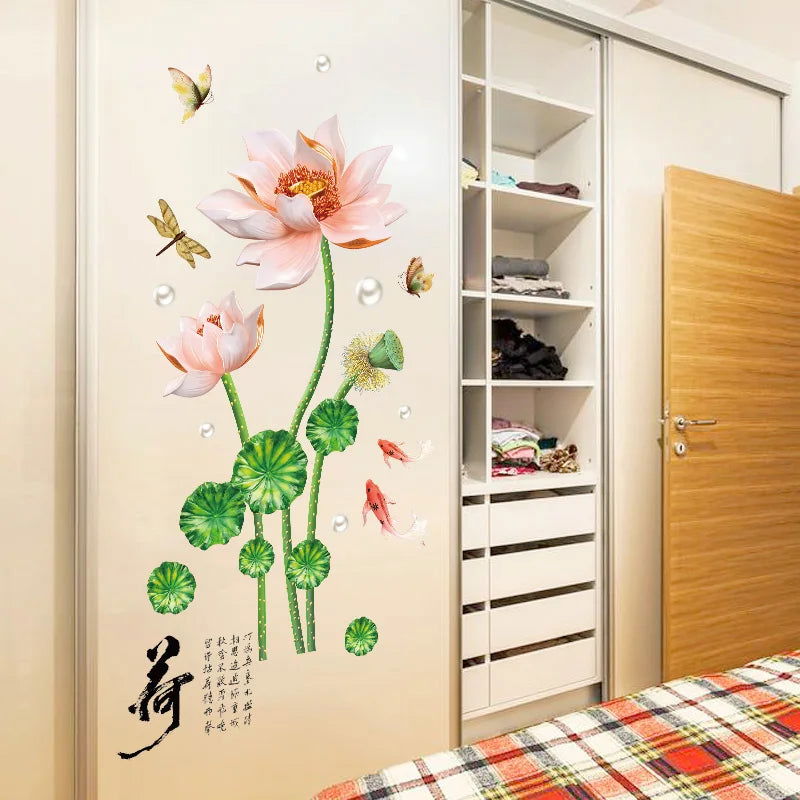 Lotus Flower Wall Stickers Dragonfly Butterfly Home Decor - China To BD Web