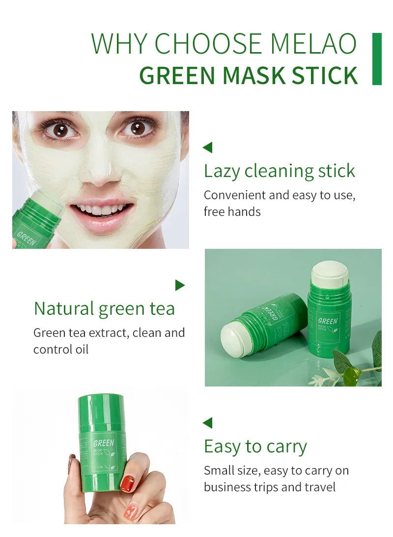 Melao Green Tea Mask Stick for Face Blackhead Remover Deep Pore Cleansing Brightening Facial Purifying Clean Matcha Clay Mud Mask - China To BD Web