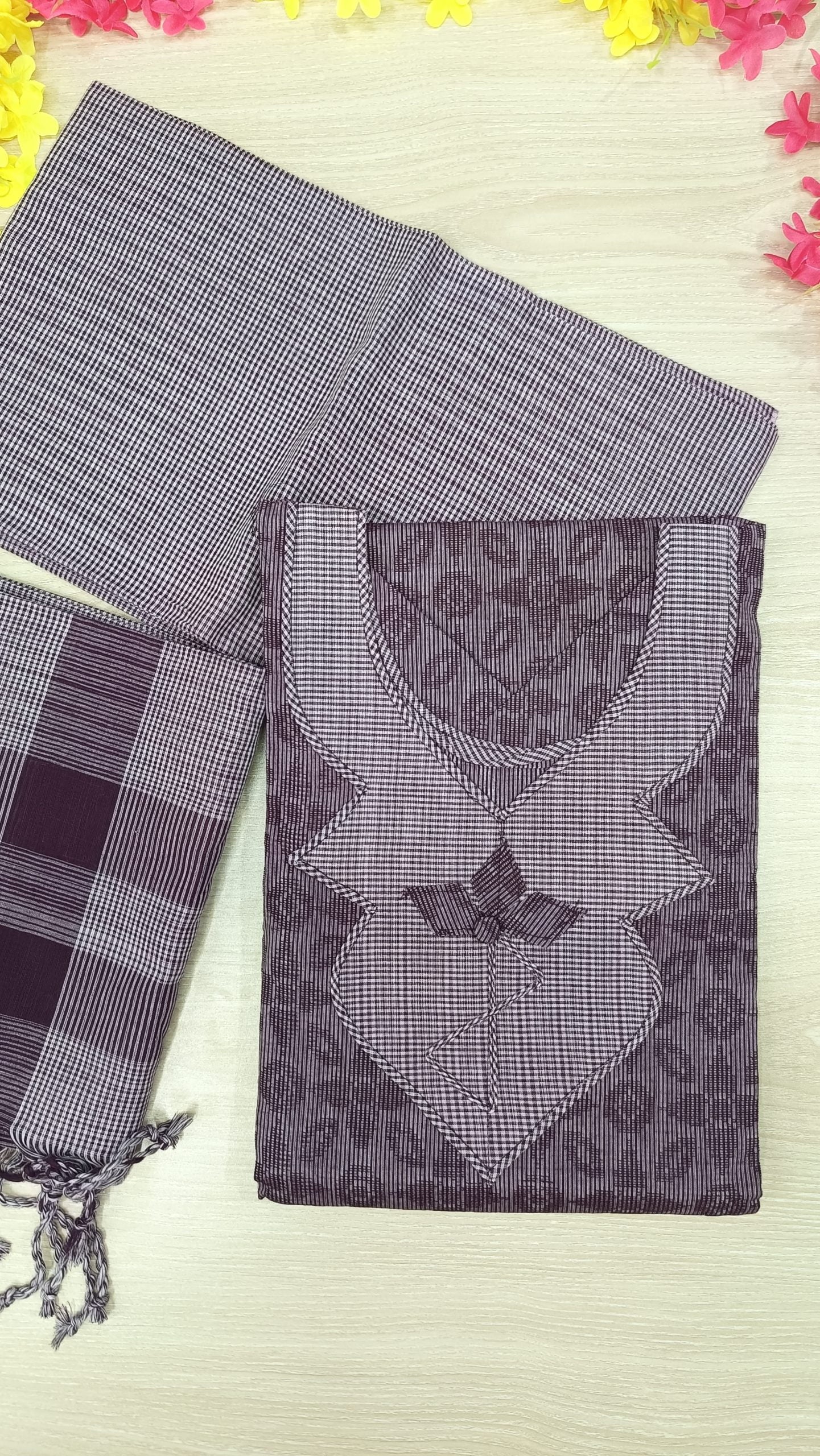 100% Cotton Jamdani Handloom Shalwar Kameez-Ash Color - China To BD Web
