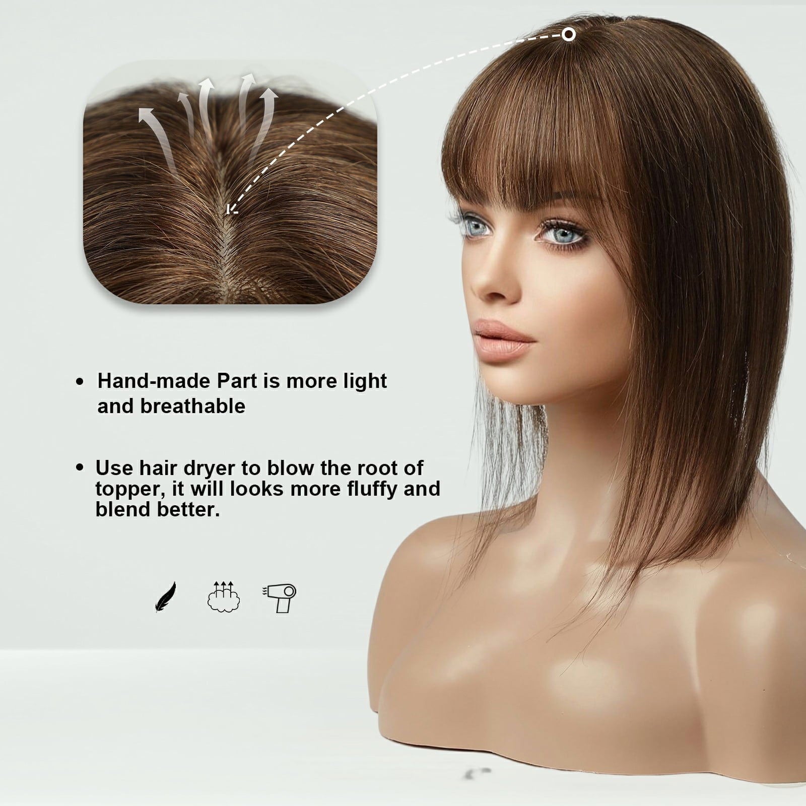 ( লাইট  ব্রাউন ) Clip In Hair Piece Women Real Hairpiece - China To BD Web
