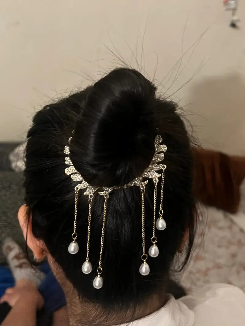 2 pcs-Pearl Tassel Hair Clip Rhinestone Hair Claw