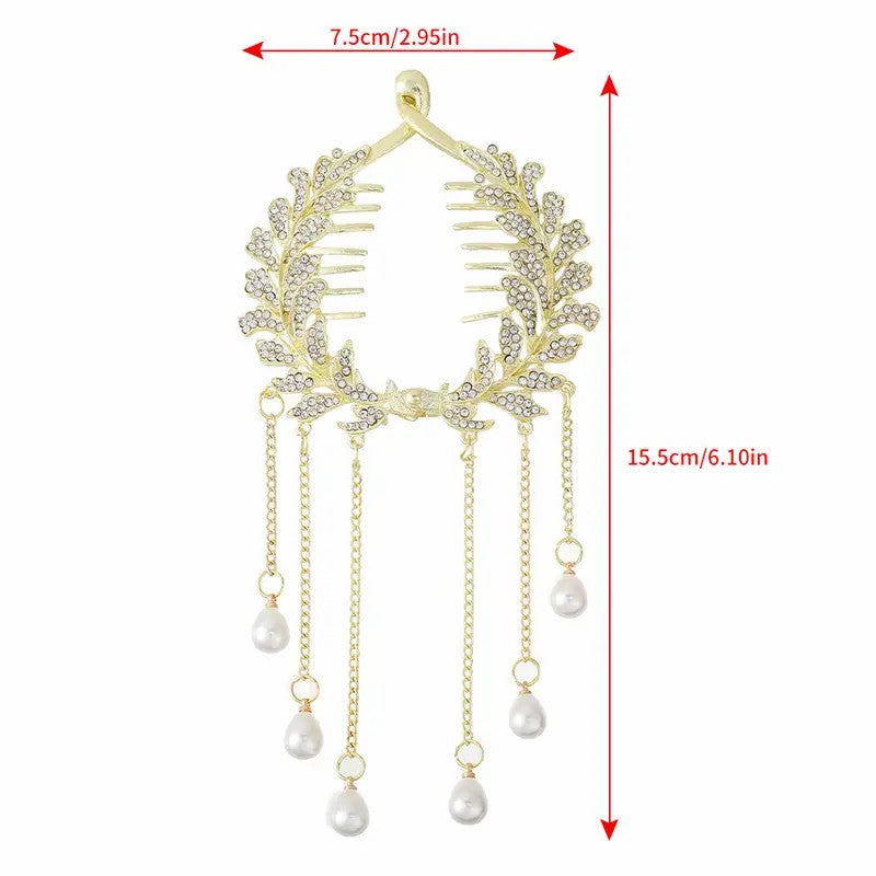 2 pcs-Pearl Tassel Hair Clip Rhinestone Hair Claw