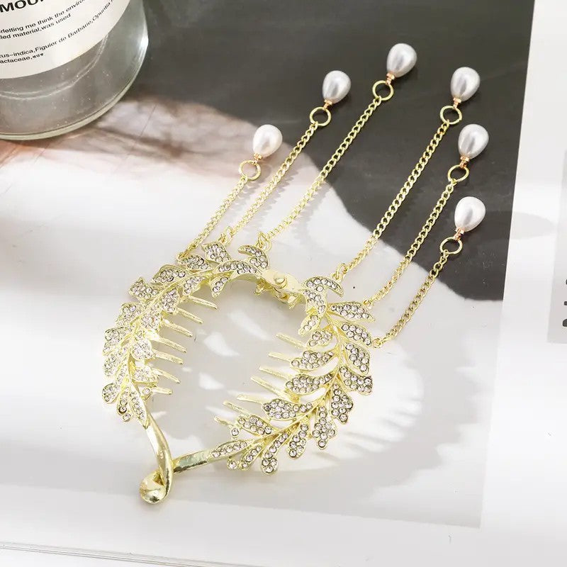 2 pcs-Pearl Tassel Hair Clip Rhinestone Hair Claw