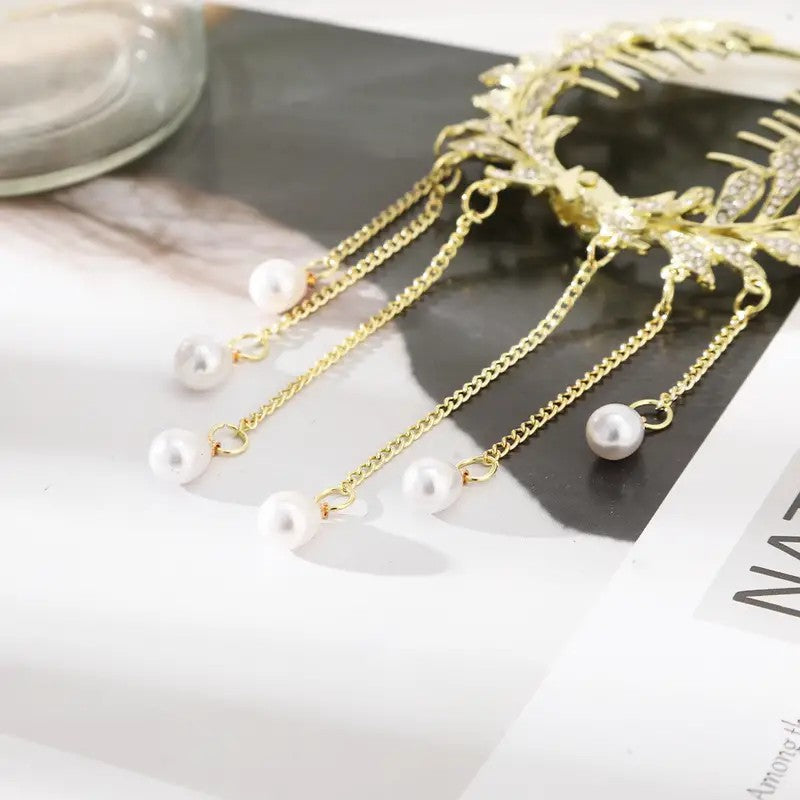 2 pcs-Pearl Tassel Hair Clip Rhinestone Hair Claw