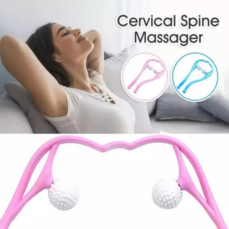 Pink Color Neck Massager Therapy Neck and Shoulder Dual Trigger Point Roller Self-Massage