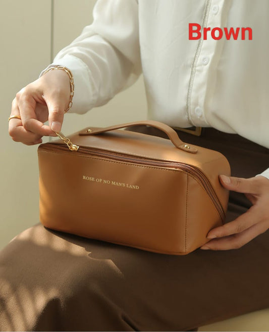 Large Pu Leather Travel Cosmetic Bag (Brown) - China To BD Web
