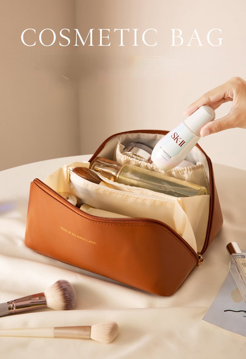 Large Pu Leather Travel Cosmetic Bag (Brown) - China To BD Web