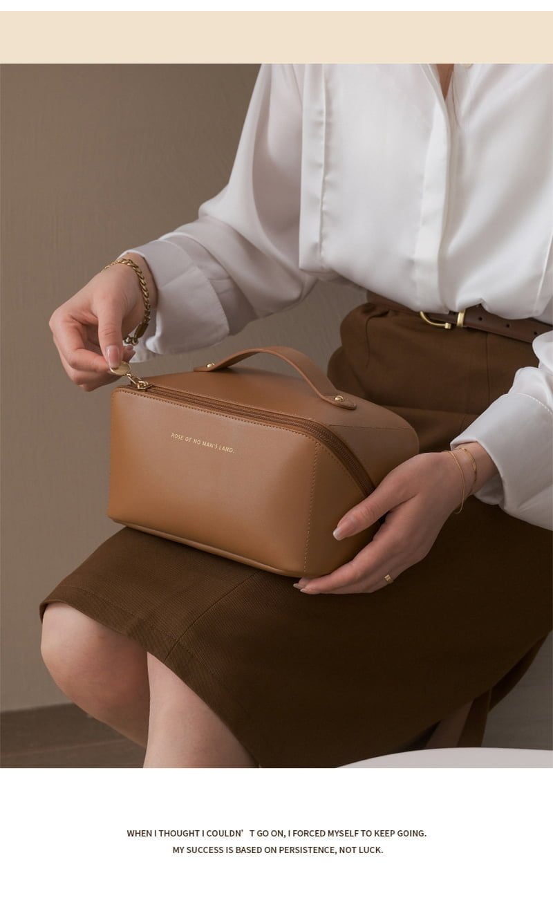 Large Pu Leather Travel Cosmetic Bag (Brown) - China To BD Web