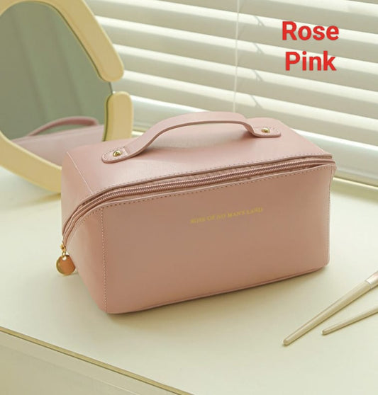 Large Pu Leather Travel Cosmetic Bag (Rose Pink) - China To BD Web