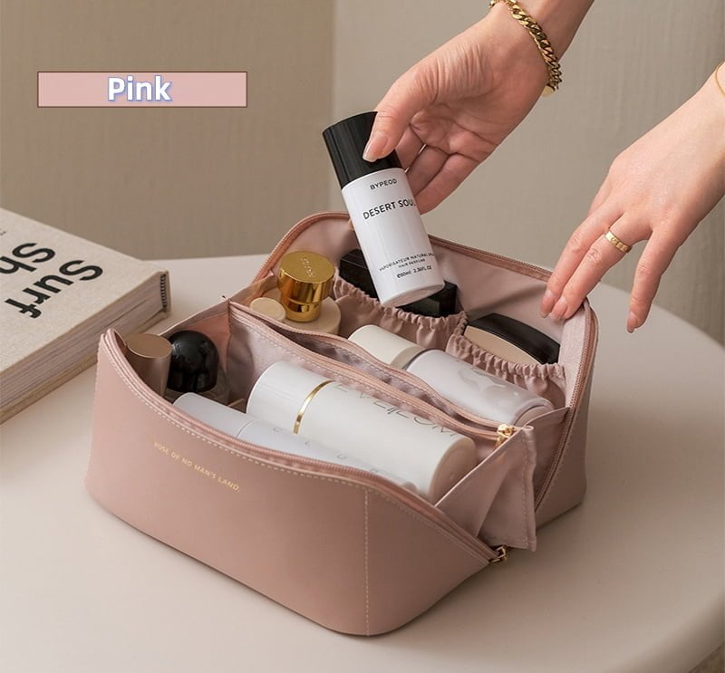 Large Pu Leather Travel Cosmetic Bag (Rose Pink) - China To BD Web