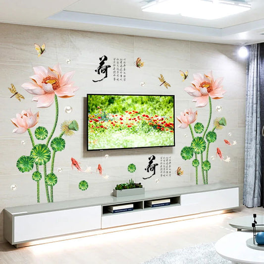 Lotus Flower Wall Stickers Dragonfly Butterfly Home Decor - China To BD Web