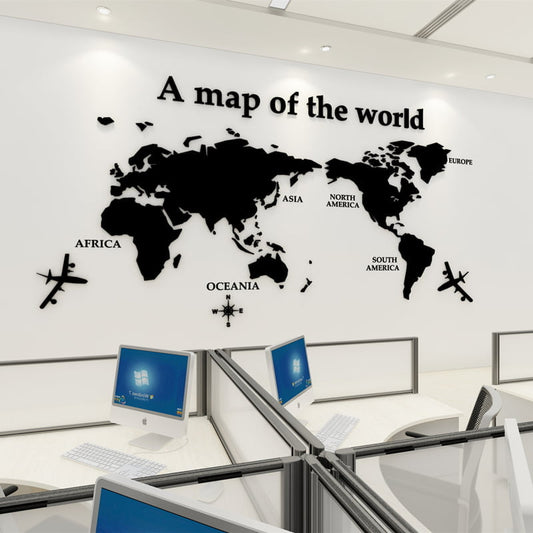 Modern World Map Acrylic Decorative 3D Wall Sticker For Living Room Bedroom Office Decor - China To BD Web