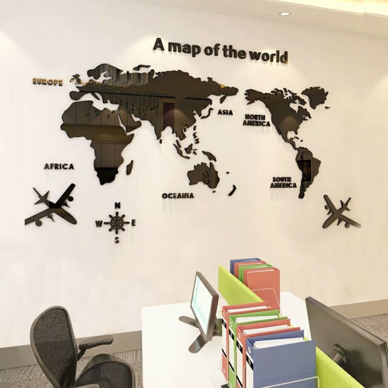 Modern World Map Acrylic Decorative 3D Wall Sticker For Living Room Bedroom Office Decor - China To BD Web