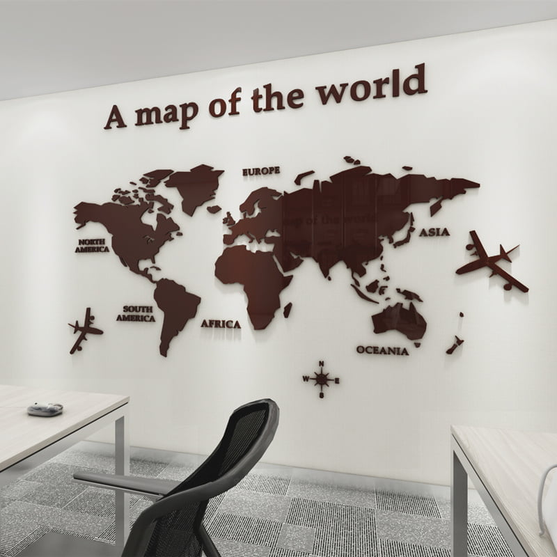Modern World Map Acrylic Decorative 3D Wall Sticker For Living Room Bedroom Office Decor - China To BD Web