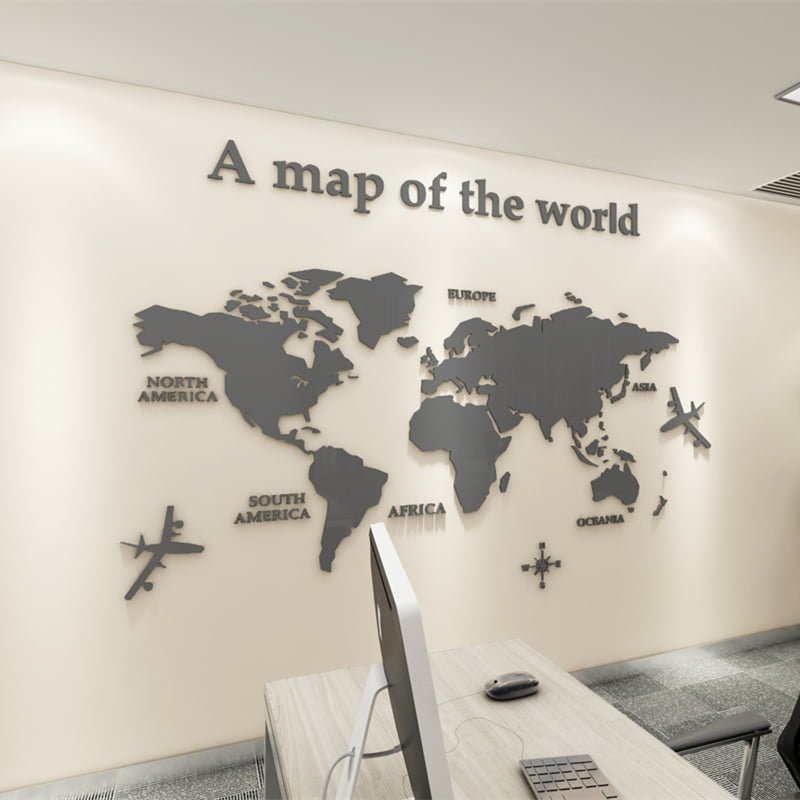 Modern World Map Acrylic Decorative 3D Wall Sticker For Living Room Bedroom Office Decor - China To BD Web
