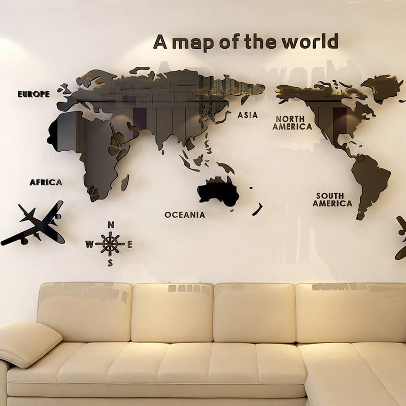 Modern World Map Acrylic Decorative 3D Wall Sticker For Living Room Bedroom Office Decor - China To BD Web