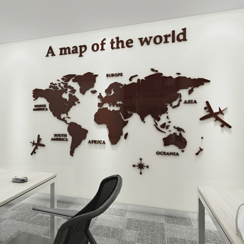 Modern World Map Acrylic Decorative 3D Wall Sticker For Living Room Bedroom Office Decor - China To BD Web