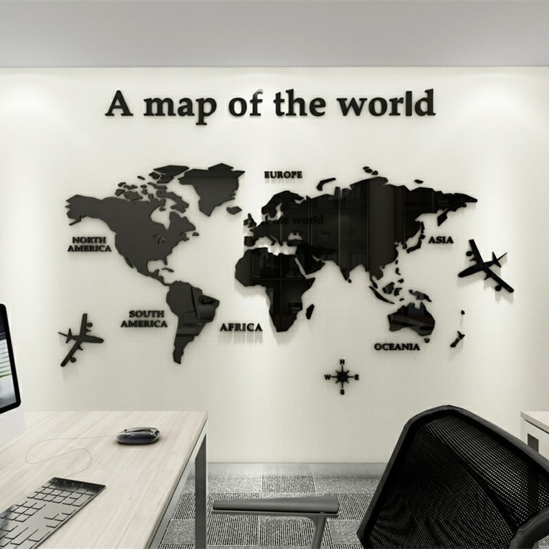 Modern World Map Acrylic Decorative 3D Wall Sticker For Living Room Bedroom Office Decor - China To BD Web