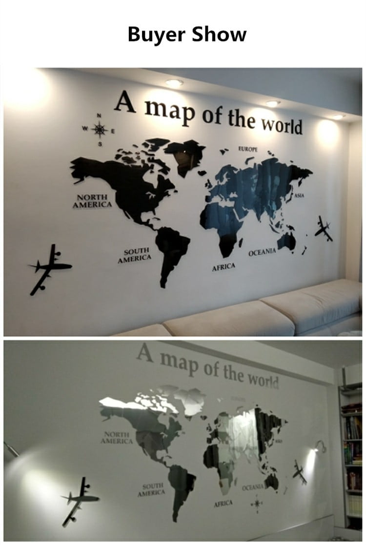 Modern World Map Acrylic Decorative 3D Wall Sticker For Living Room Bedroom Office Decor - China To BD Web