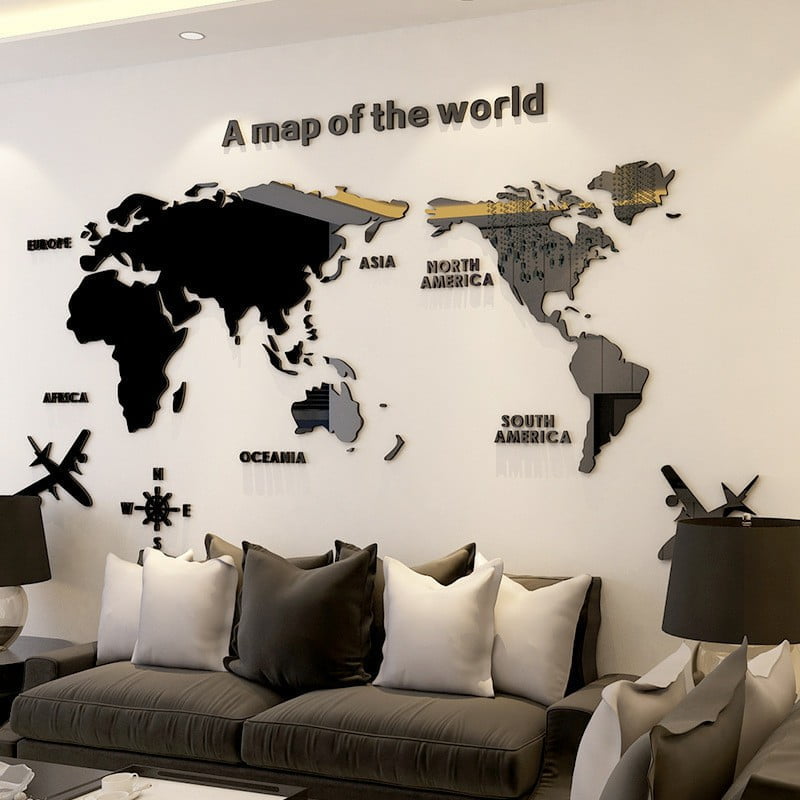 Modern World Map Acrylic Decorative 3D Wall Sticker For Living Room Bedroom Office Decor - China To BD Web