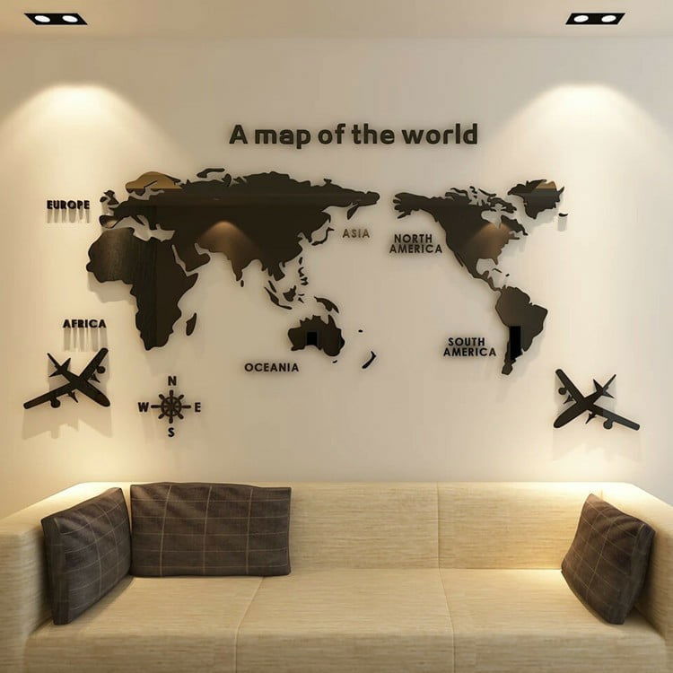 Modern World Map Acrylic Decorative 3D Wall Sticker For Living Room Bedroom Office Decor - China To BD Web