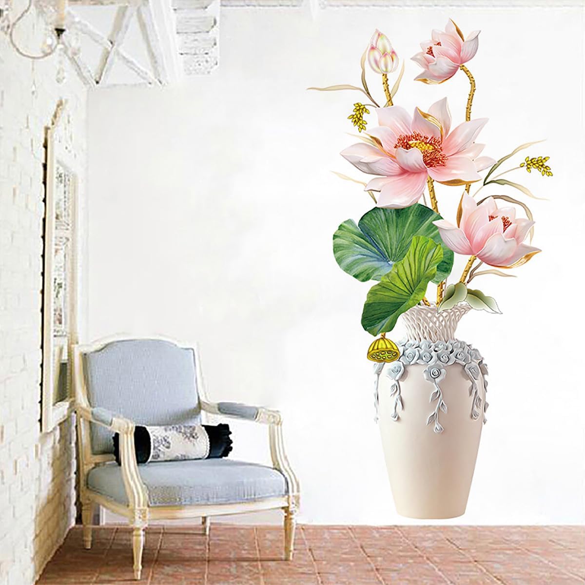 Pink Lotus Vase Wall Stickers Living Room - China To BD Web