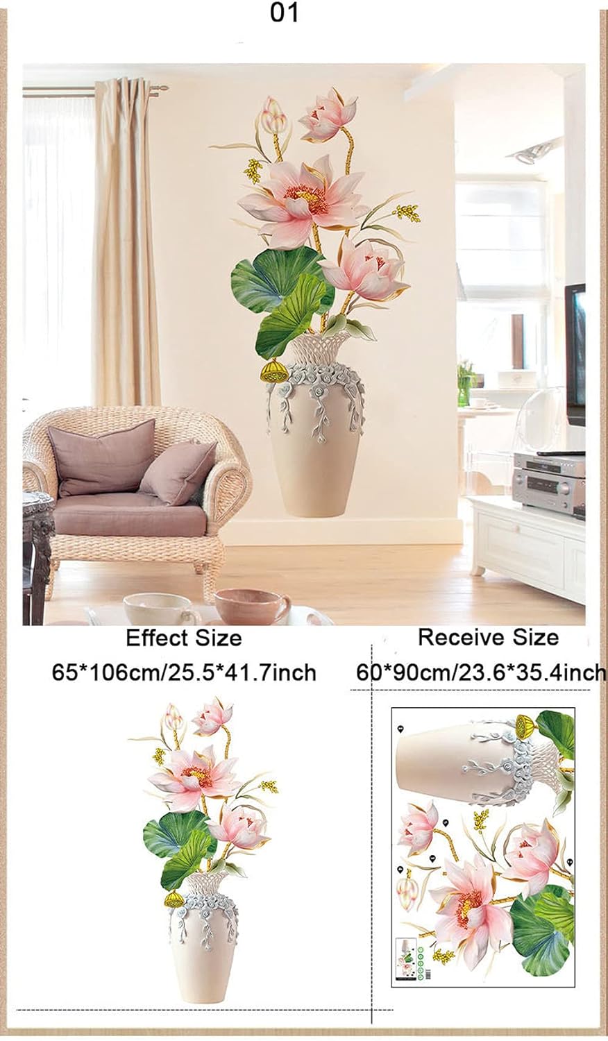 Pink Lotus Vase Wall Stickers Living Room - China To BD Web