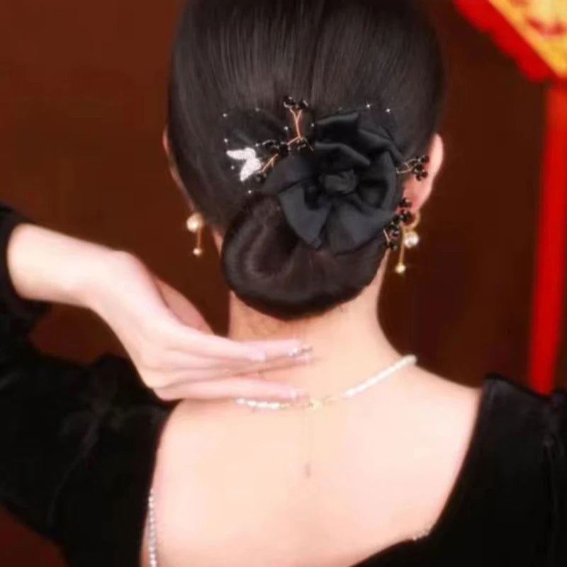 ( ব্ল্যাক কালার ) Rose Invisible Hair Coiler Lazy People Hairpin Fabric Hair Accessories Hair Clips for Women - China To BD Web