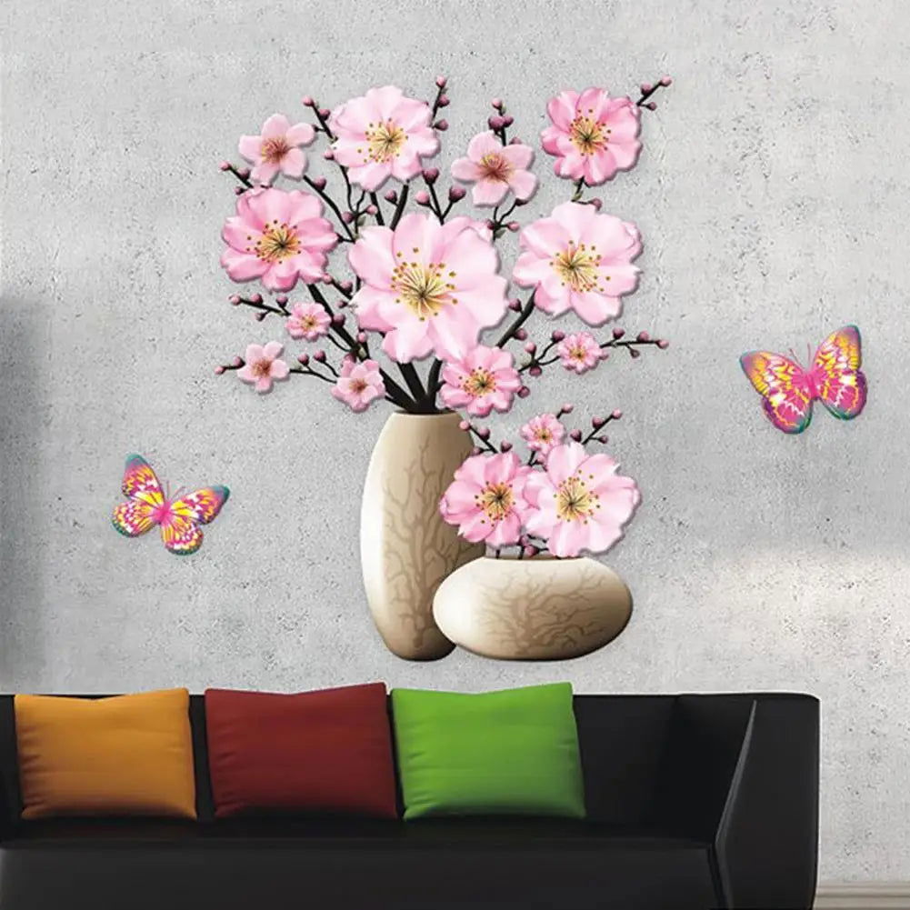 Vase Wall Sticker Waterproof Lovely Simulation Butterfly Floral Decals - China To BD Web