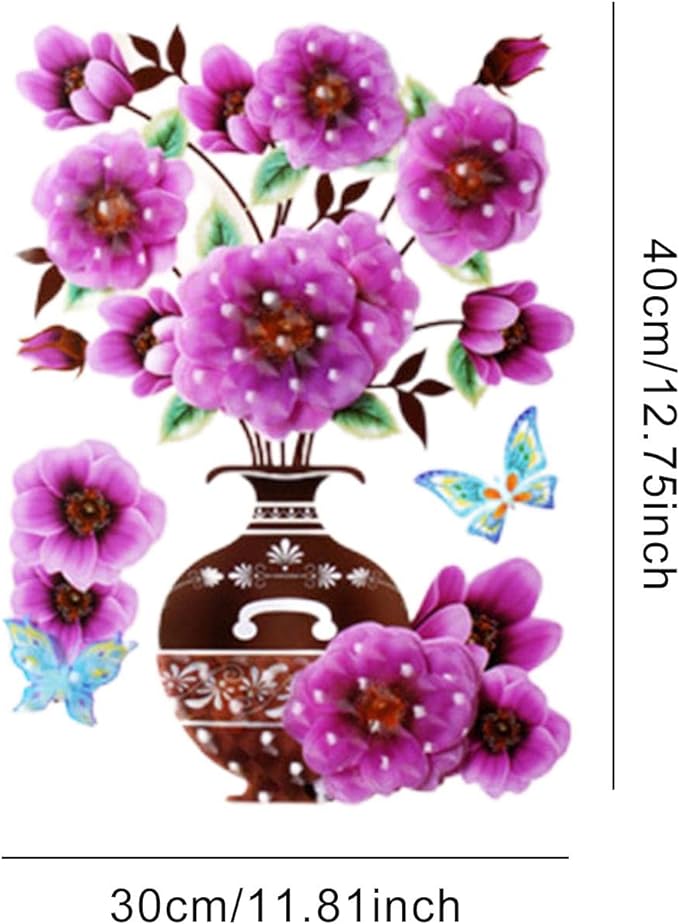 Vase Wall Sticker Waterproof Lovely Simulation Butterfly Floral Decals - China To BD Web
