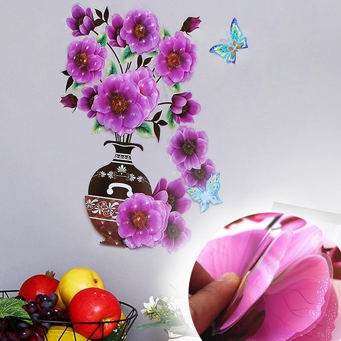 Vase Wall Sticker Waterproof Lovely Simulation Butterfly Floral Decals - China To BD Web